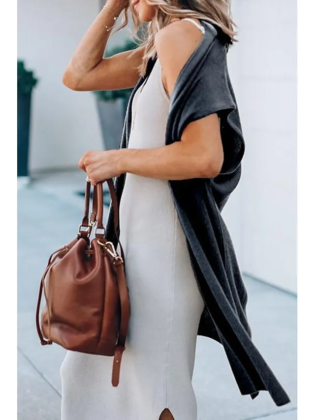 Women's Cardigan Knitted Solid Color Basic Casual Sleeveless Regular Fit  Cardigans Open Front Spring Summer Red Wine Dark Blue Orange / Going out