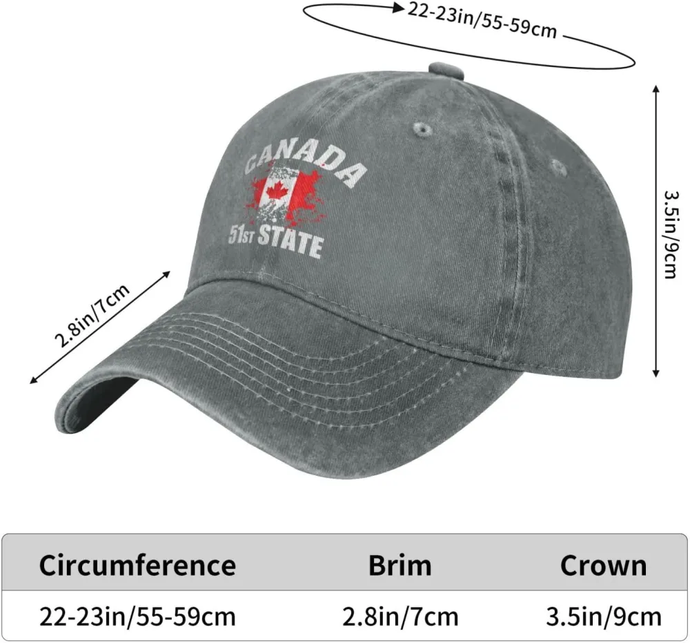 Make Canada 51st State Hat Washed Denim Unisex Fashion Trucker Baseball Cap