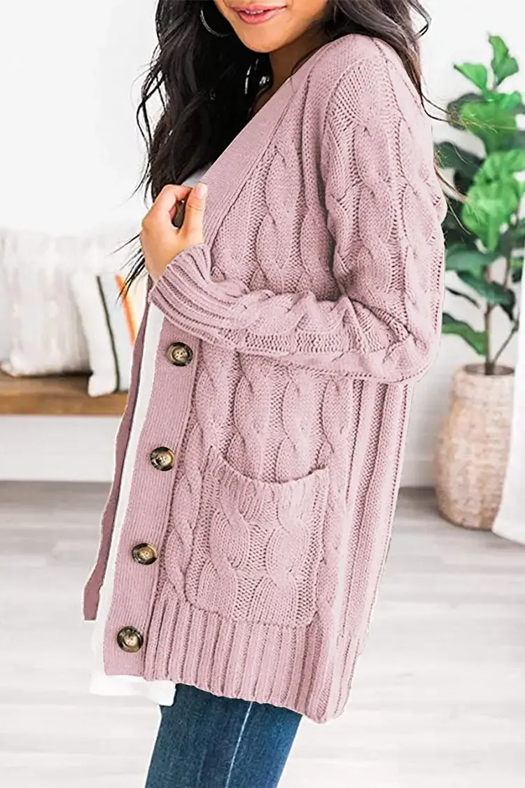 Knitted Solid Color Button Down Chunky Outwear Cardigan