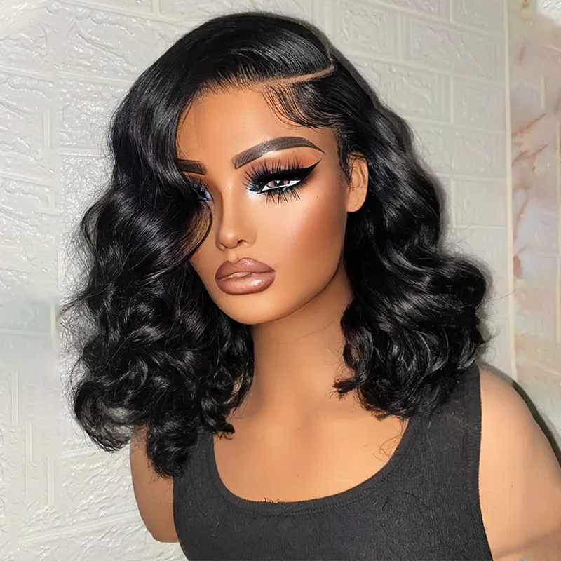 Affordable #1 Jet Black Human Hair Bob Wigs Loose Body Bob Wigs