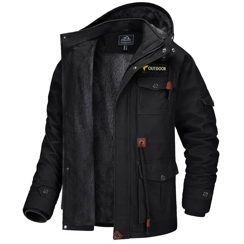 Men's Winter Coat Jacket Fleece Lined Parka Cotton Cargo Jacket Menswear Tops Long Sleeve Warm Thermal Hoodie