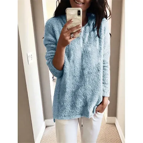 Women's Pullover Sweater Jumper Stylish Casual Soft Solid Color Fuzzy Crew Neck Oversized Long Sleeve Long Tops Knit Outdoor Daily Going out Lake blue ArmyGreen Fall Winter