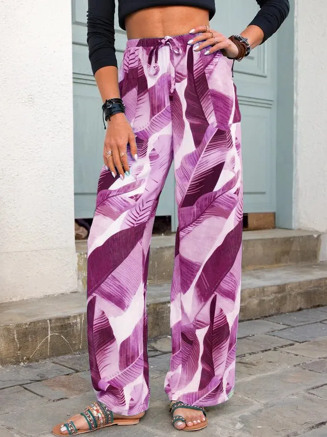 Printed Wide Leg Pants Straight Pants Casual Pants