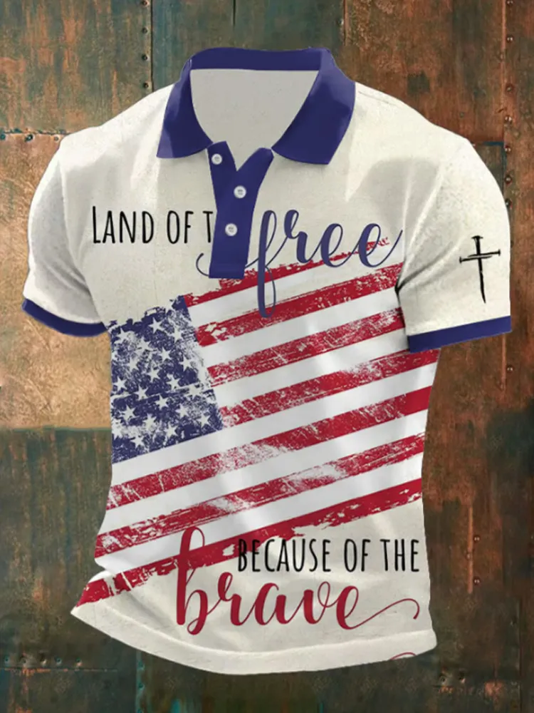 Men's Land Of The Free Because Of Brave Print Polo Shirt