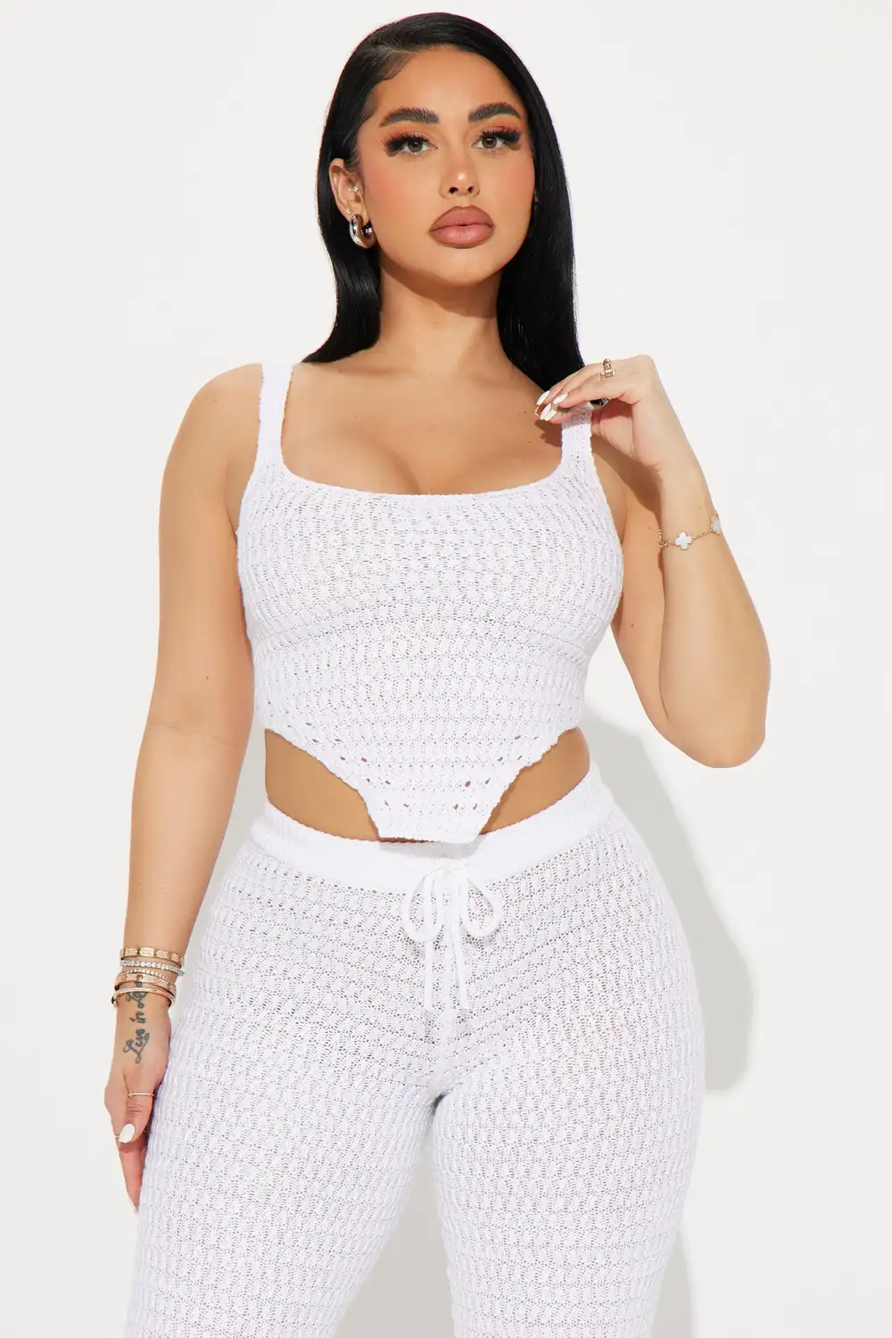 Carol Crochet Pant Set - White
