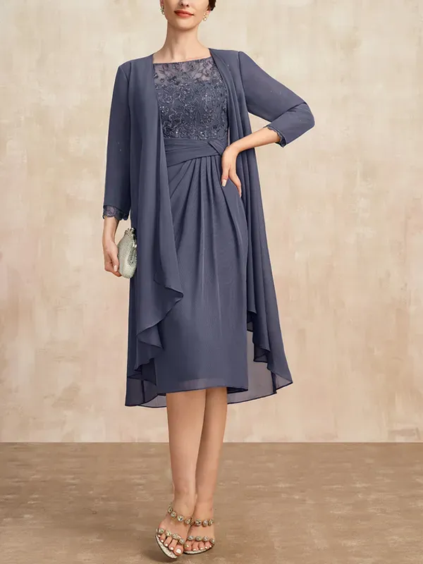 Straight Chiffon Lace Dress Top Suit