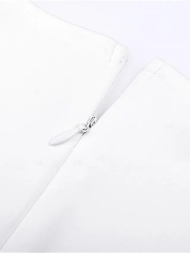 Women‘s Semi Formal Party Dress Swing Dress Midi Dress Green White Half Sleeve Pure Color Ruched Fall Spring Deep V Hot Elegant Slim 2023 S M L XL XXL 3XL / Wedding Guest / White Dress