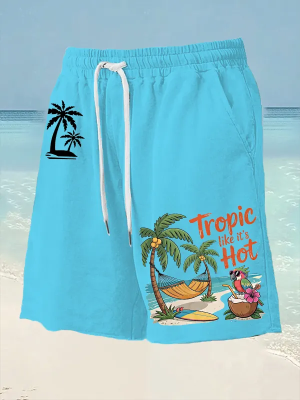 Men's Tropic Like It's Hot Beach Vacation Parrot Print Casual Shorts