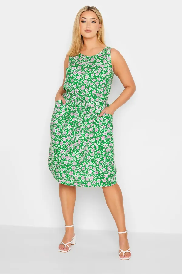 YOURS Curve Green Floral Ditsy Print Mini Dress