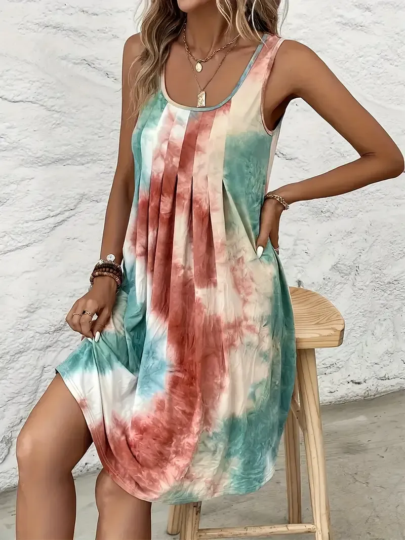 Women's Plus Size Tie-Dye Sleeveless Dress