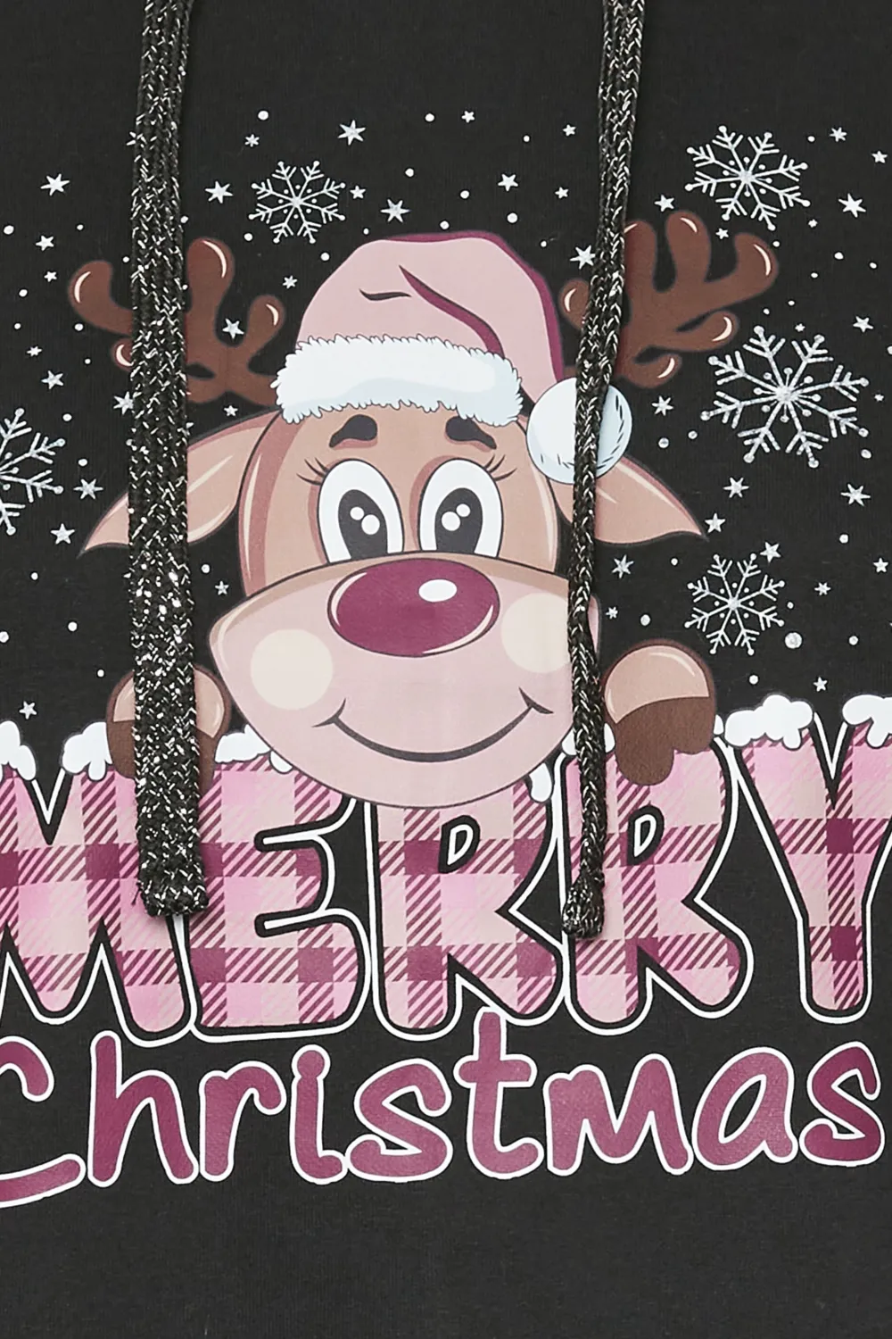 YOURS Curve Black 'Merry Christmas' Slogan Reindeer Print Hoodie