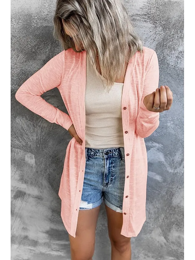 Women's Cardigan Sweater Cowl Ribbed Knit Polyester Button Summer Spring Outdoor Home Halloween Casual Soft Long Sleeve Solid Color Black White Light Green S M L