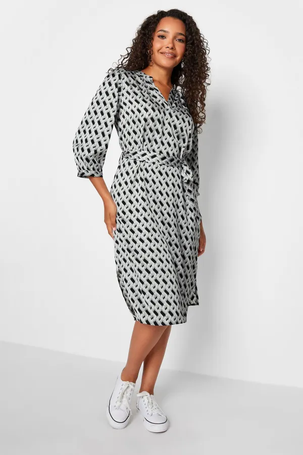 M&Co Black Geometric Print Satin Tunic Dress