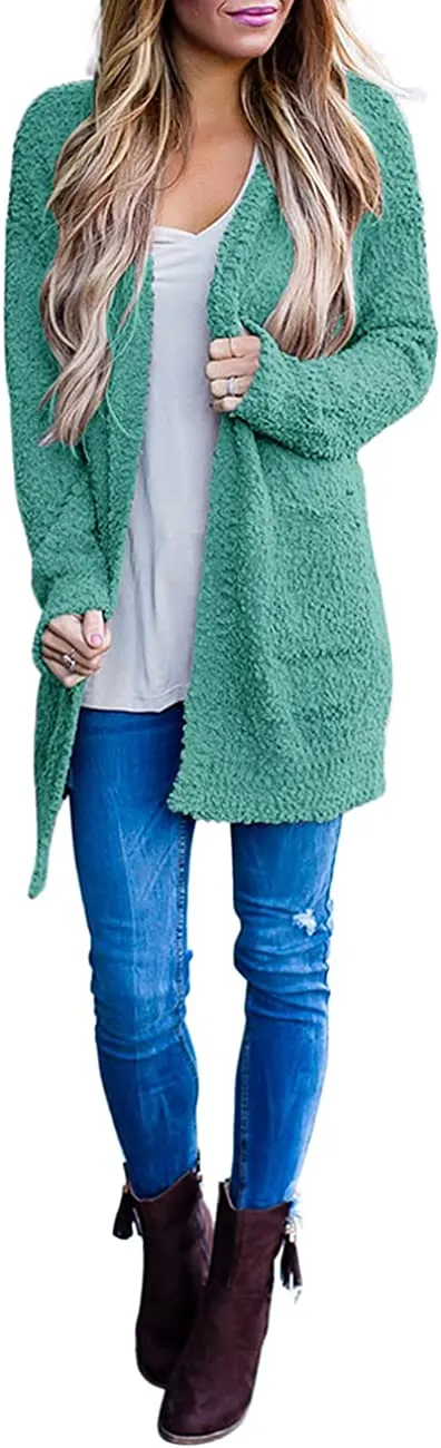 Women's Long Sleeve Soft Chunky Knit Sweater Open Front Cardigans Outwear Coat