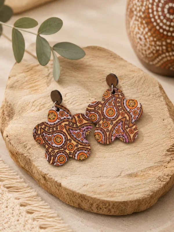 Indigenous Style Wooden Retro Art Geometric Printed Earrings