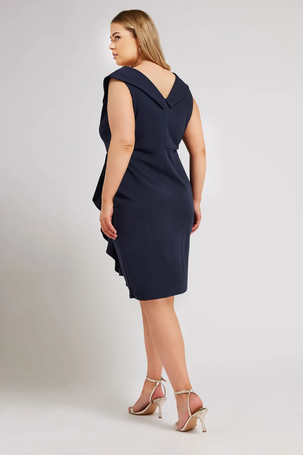YOURS LONDON Curve Navy Blue Tuxedo Style Ruffle Dress