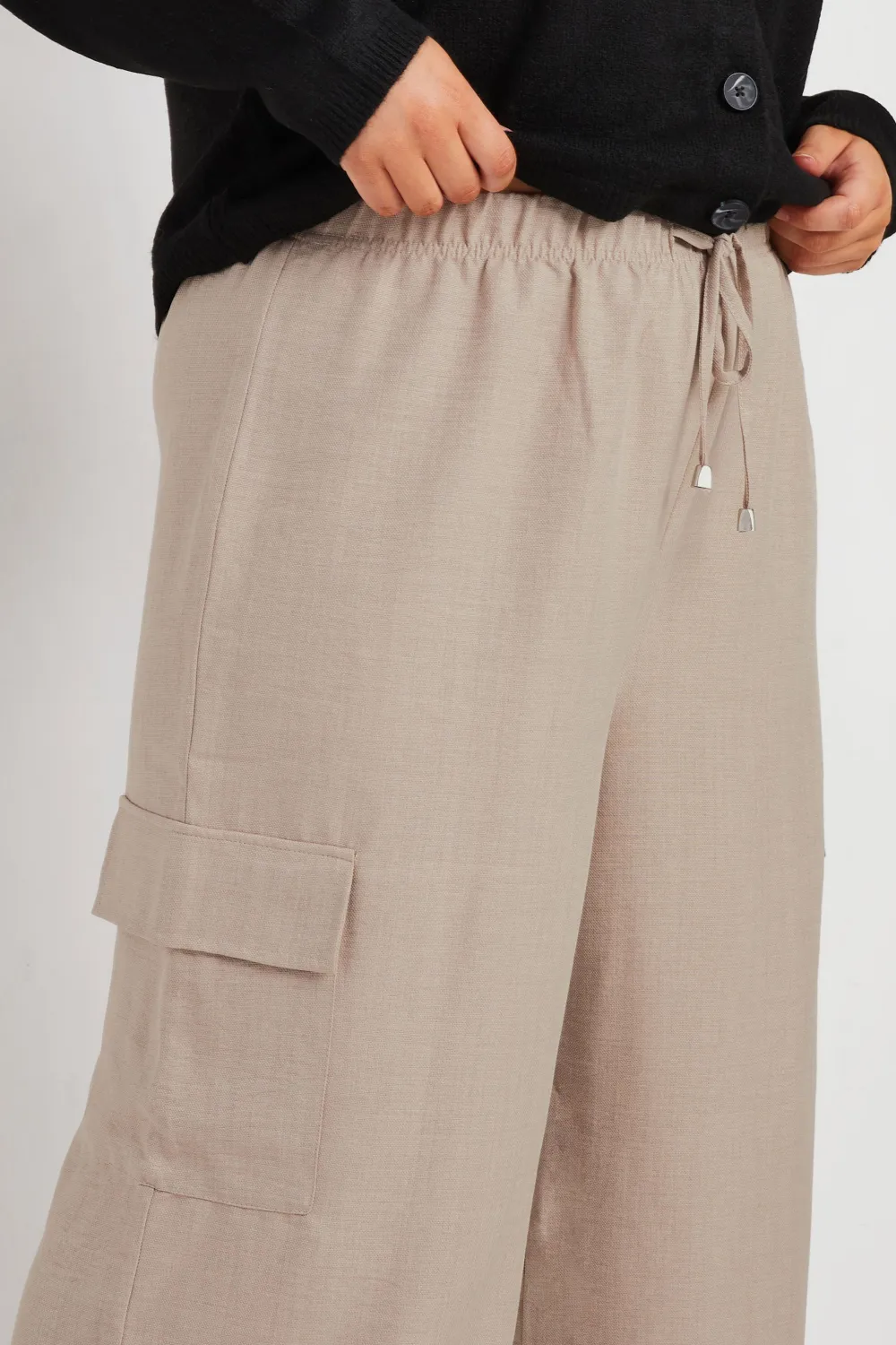 YOURS Curve Khaki Green Linen Look Cargo Trousers