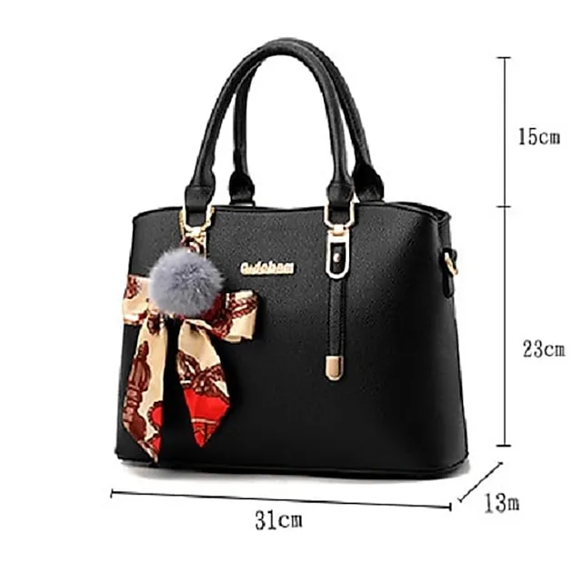 Women's Handbag Crossbody Bag Satchel Top Handle Bag PU Leather Daily Zipper Pom-pom Solid Color Wine Black Pink
