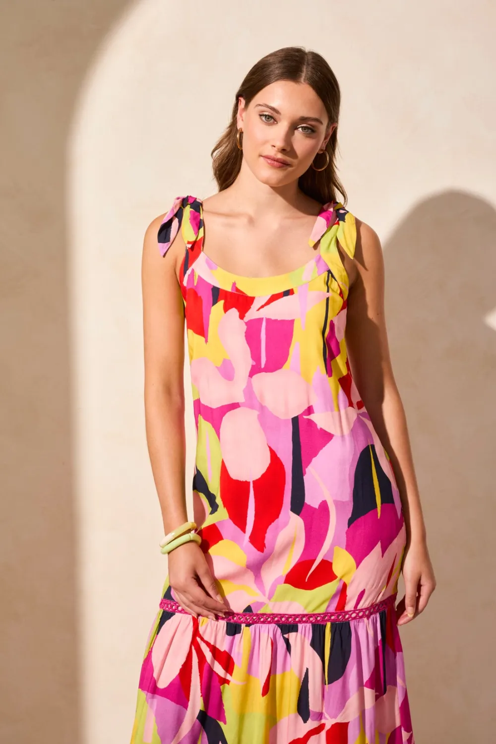 Printed Challis Sleeveless Scoop Neck Dress-Bloom