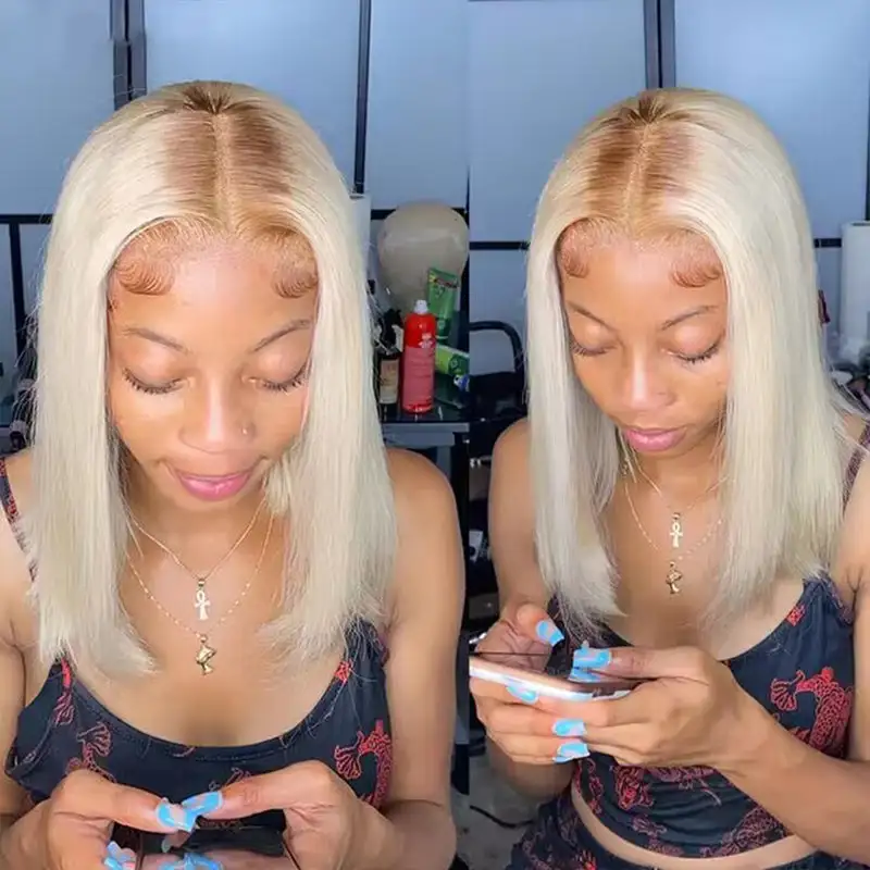 Sterly T4/613 Ombre Colored Bob Wig 13x4 HD Lace Straight Human Hair Wigs