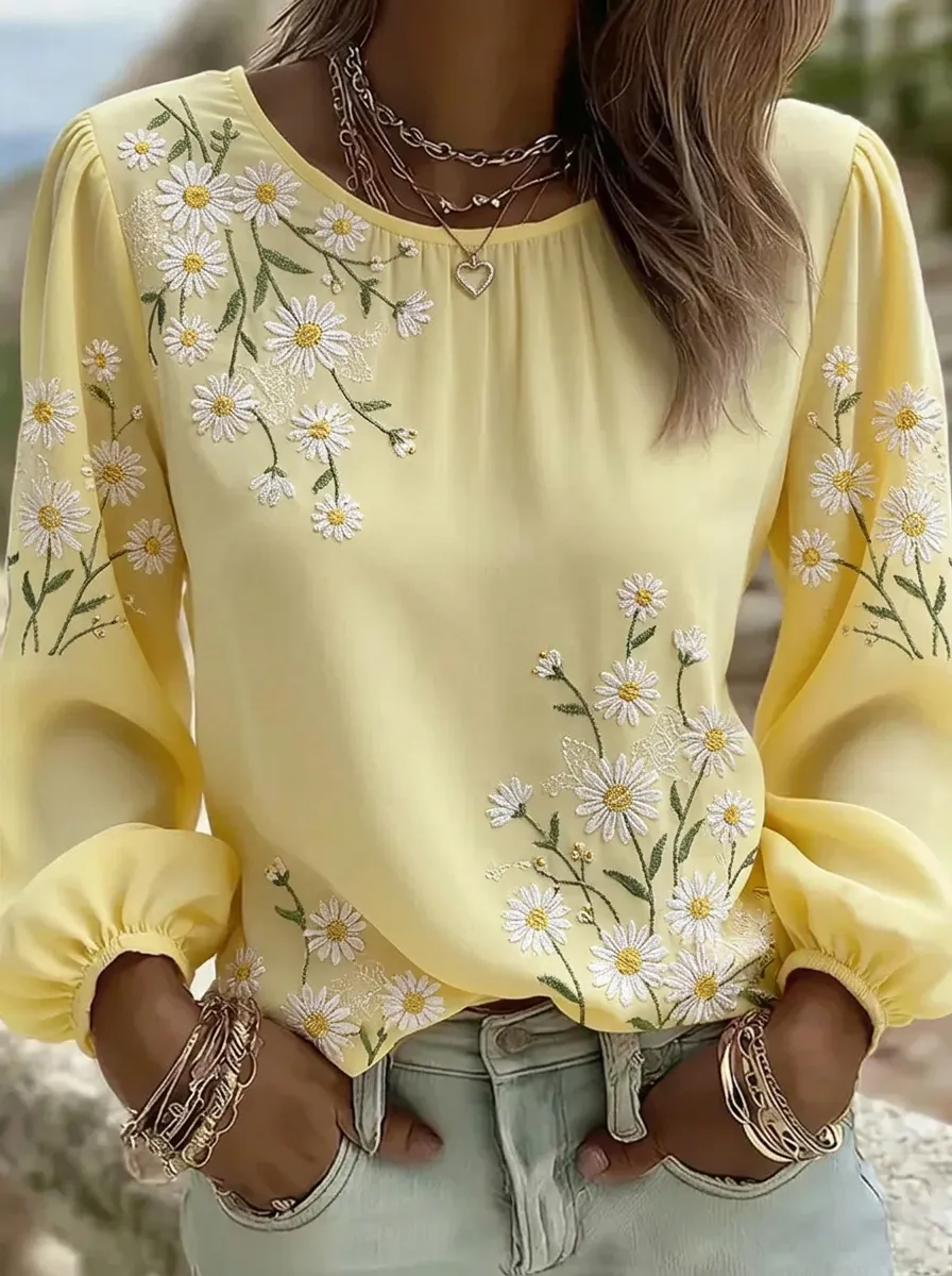 Women's Nashville Country Daisy Floral Embroidered Printed Top