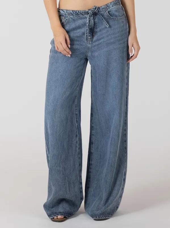 Drawstring Waist Denim Pull-On Pant