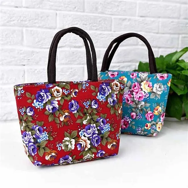 Women's Handbag Nylon Outdoor Daily Zipper Large Capacity Breathable Lightweight Flower Black Red Blue