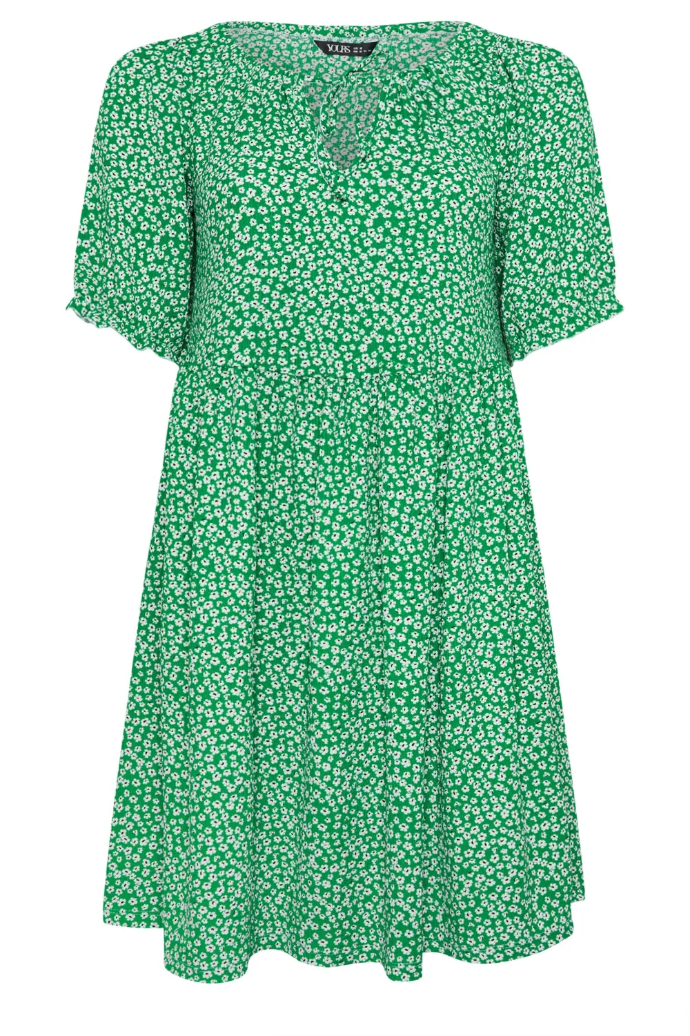 YOURS Curve Green Ditsy Floral Print Textured Smock Dress