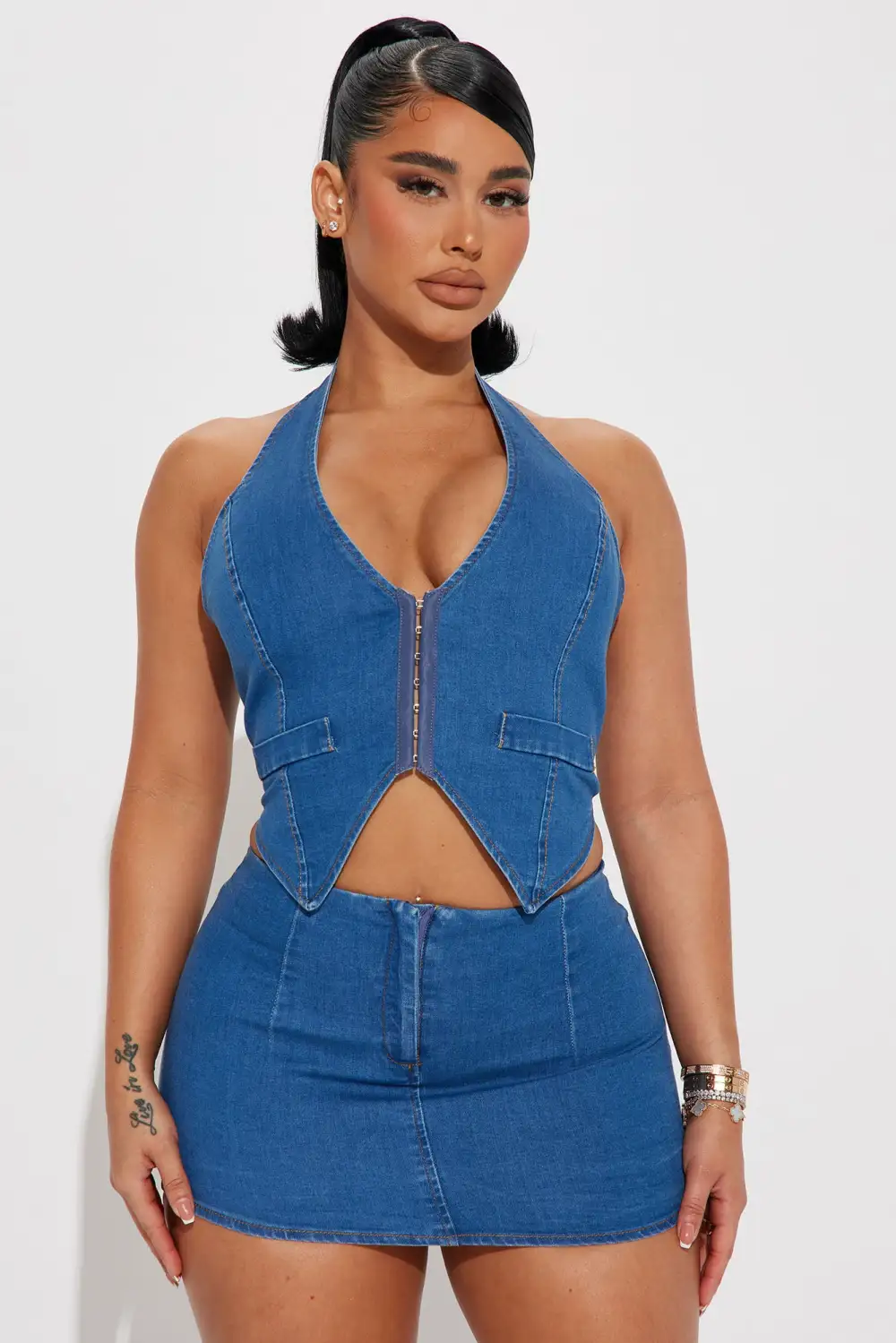Come On Over Denim Skirt Set - Denim