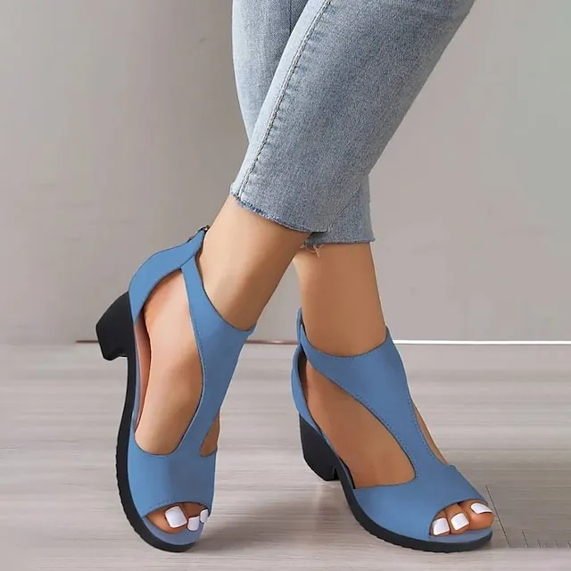 Women's Sandals Sexy Shoes Gladiator Sandals Roman Sandals Plus Size Wedding Daily Club Summer Zipper Block Heel Chunky Heel Cuban Heel Peep Toe Sexy Casual Suede Zipper Solid Color Blue