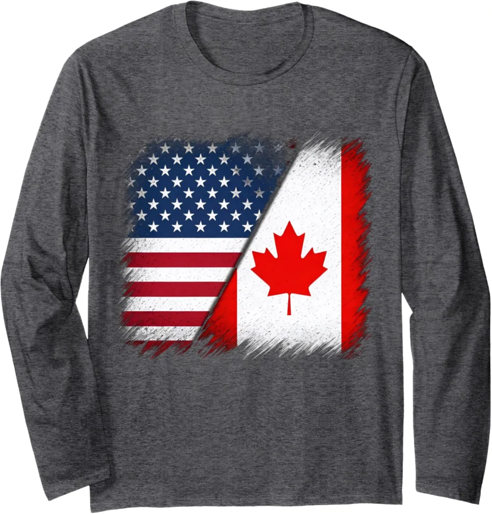 Canada 51st State American Half American USA Flag Canadian Long Sleeve T-Shirt