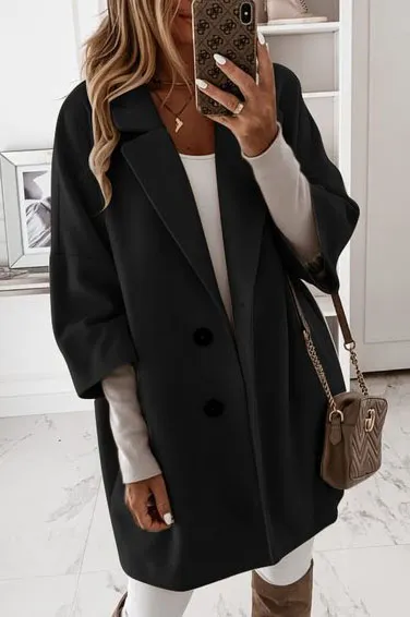 Solid Lapel 3/4 Sleeve Coat