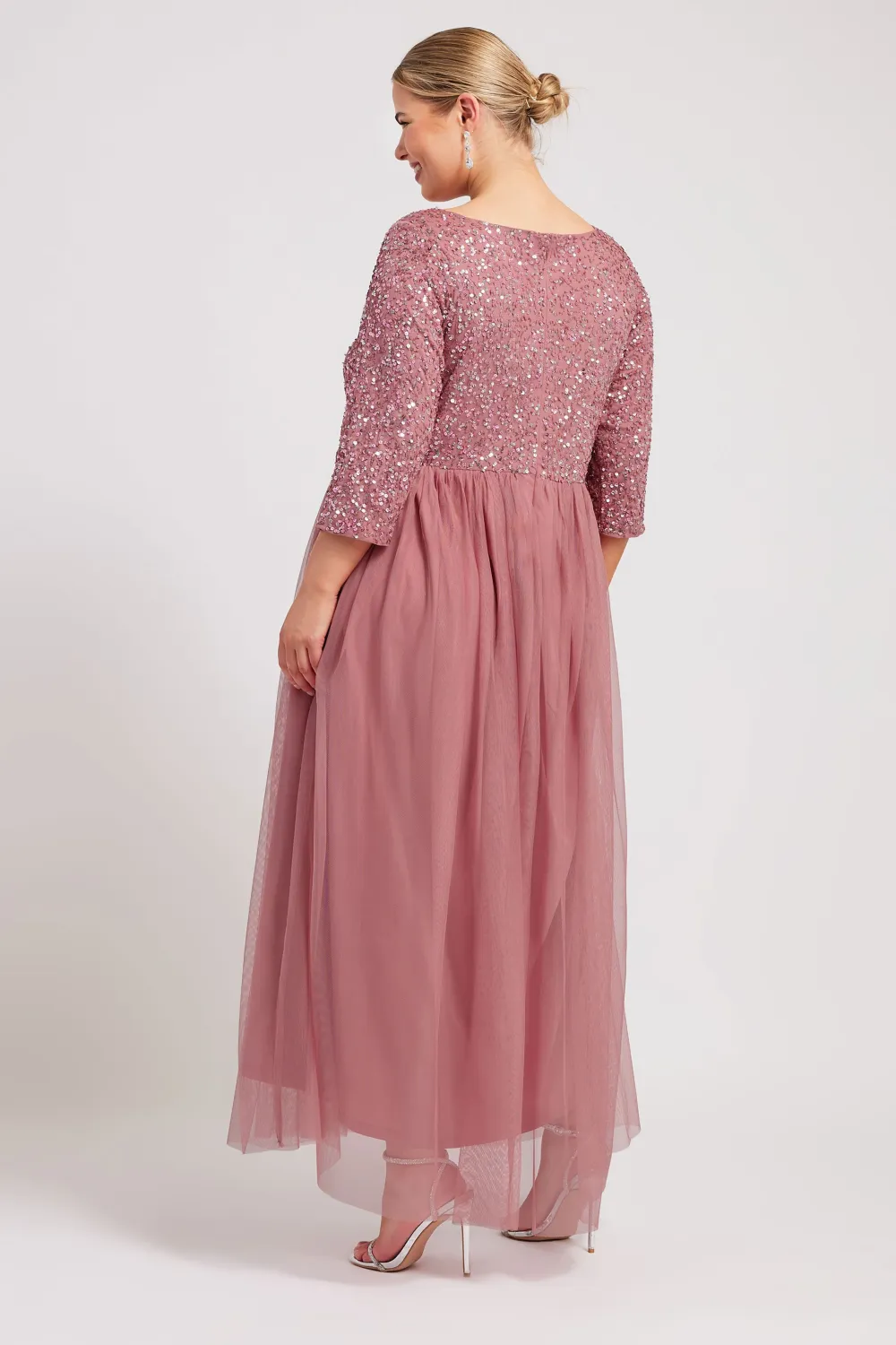 LUXE Curve Navy Blue Sequin Hand Embellished Maxi Dress