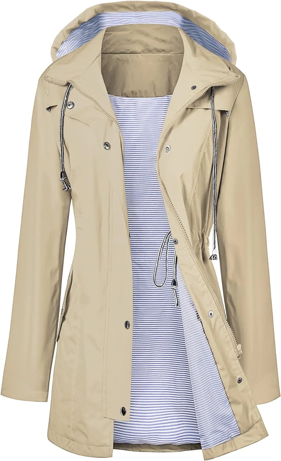 LOMON Raincoat Women Waterproof Long Hooded Trench Coats Lined Windbreaker Travel Jacket S-XXL