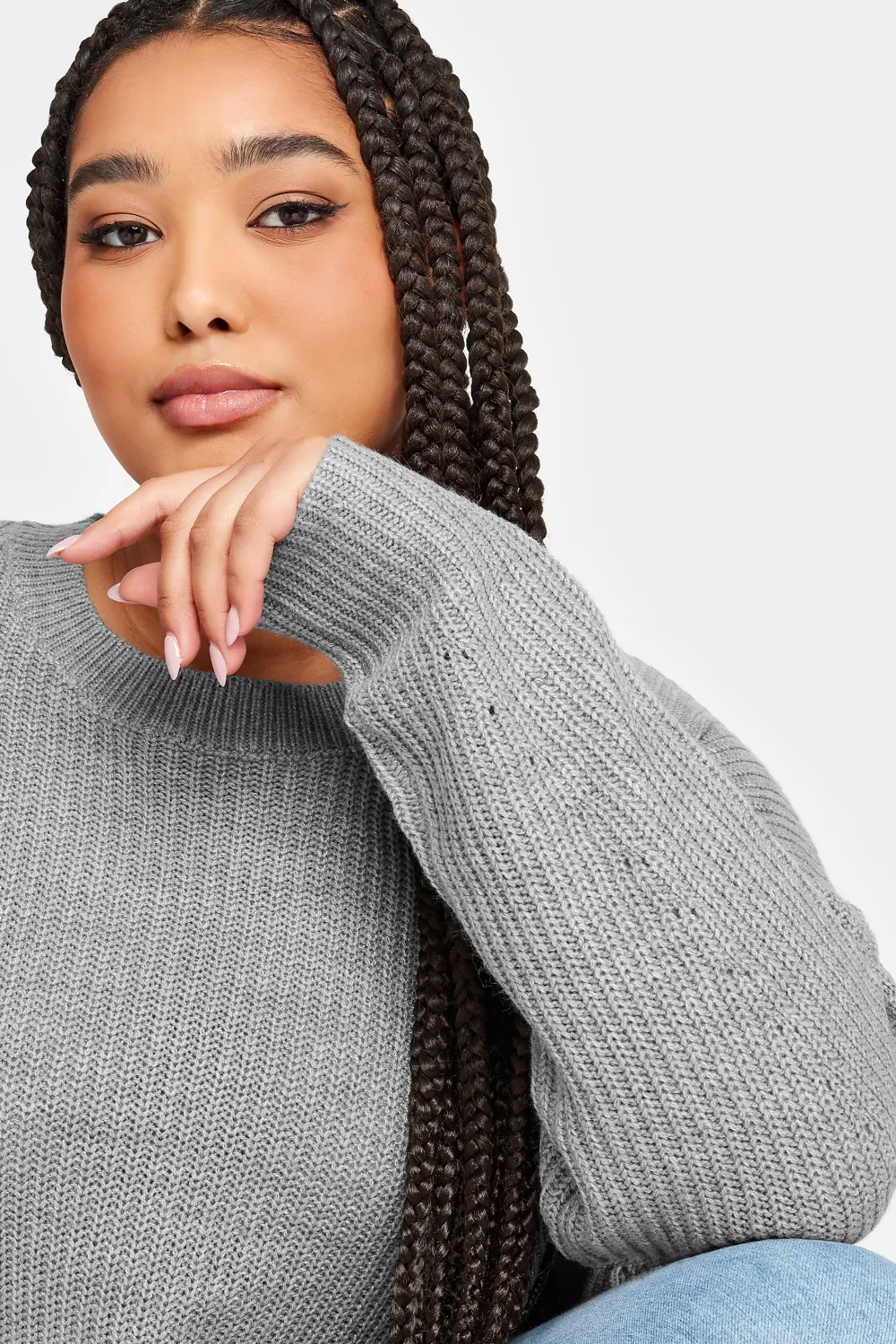 YOURS Curve Grey Drop Shoulder Knitted Jumper