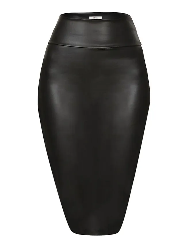 Women's Pencil Bodycon Midi Faux Leather Black Wine Blue Brown Skirts Spring & Fall Mid Waist Basic Daily Wear S M L