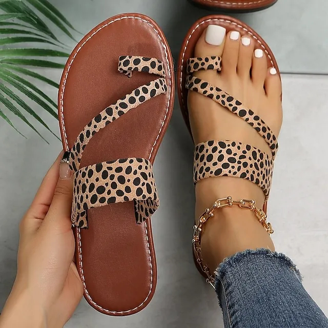 Women's Sandals Slippers Flat Sandals Orthopedic Sandals Bunion Sandals Plus Size Outdoor Daily Beach Summer Flat Heel Classic Casual Minimalism Faux Leather Leopard Leopard