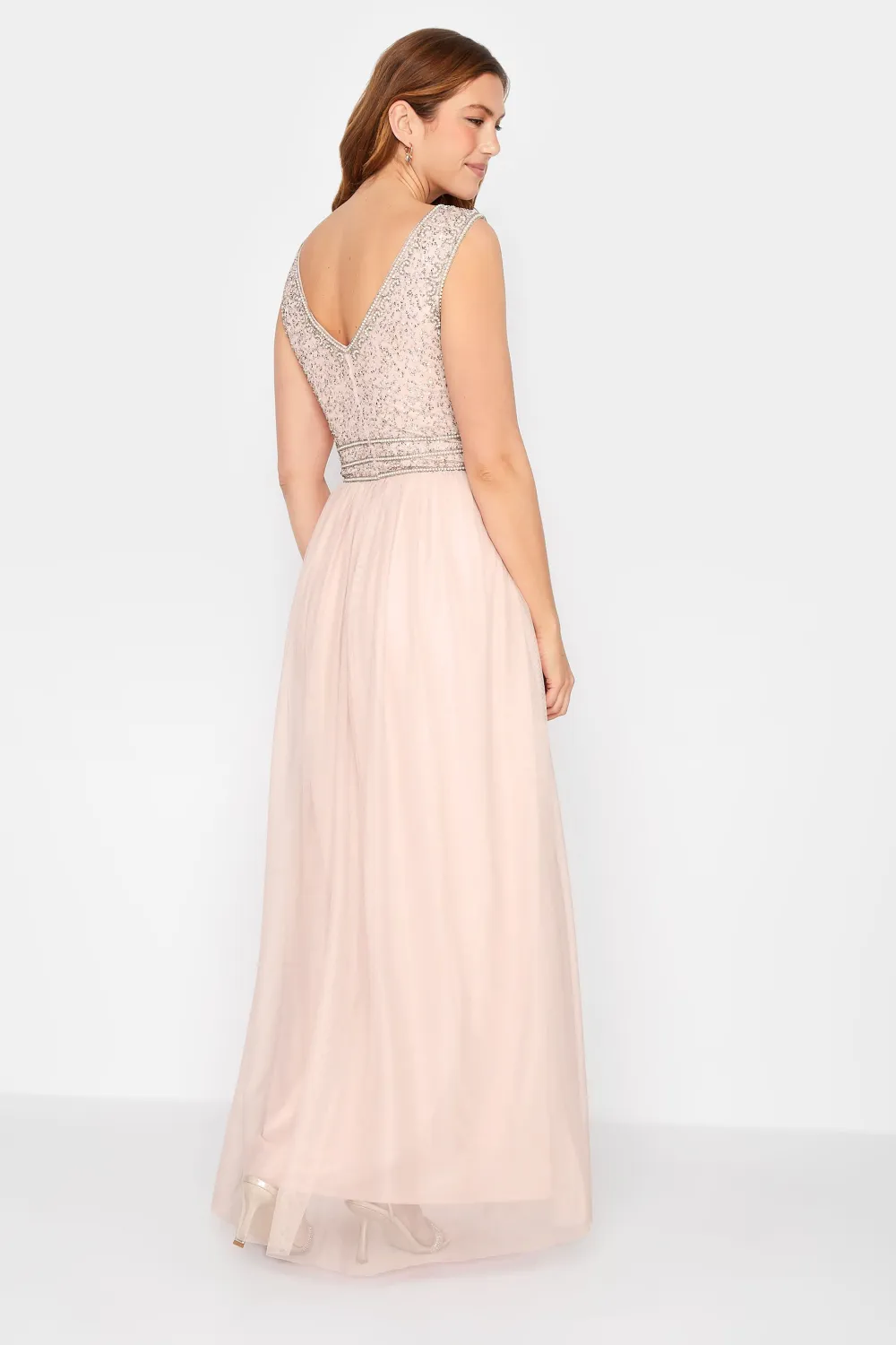 LTS Tall Blush Pink Sequin Hand Embellished Maxi Dress
