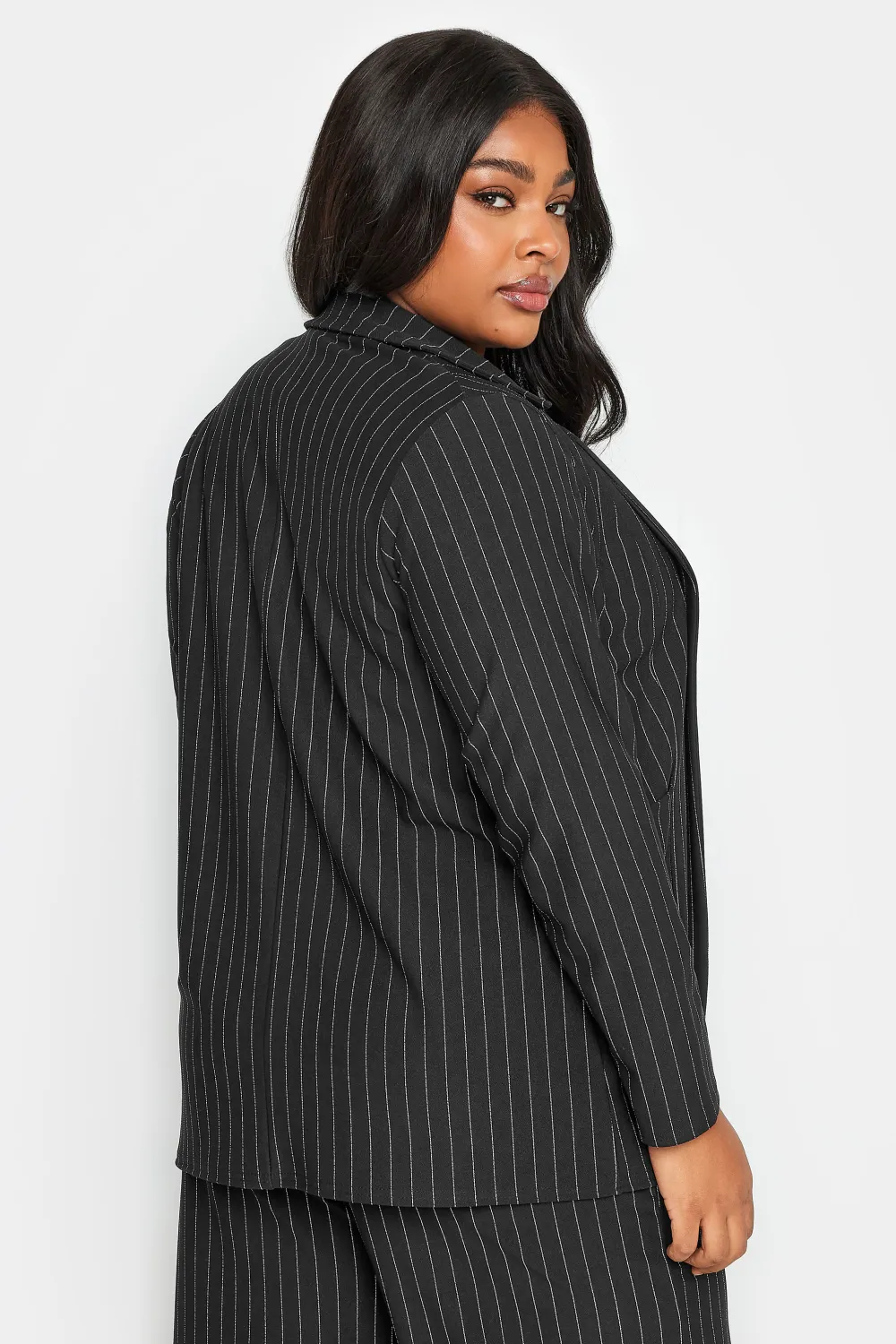 YOURS Curve Black Pinstripe Pocket Blazer