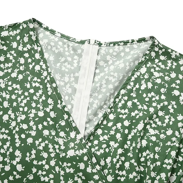 Women's Casual Dress Wrap Dress Floral Dress Floral Button Print V Neck Midi Dress Fashion Classic Daily Holiday Short Sleeve Regular Fit Black Dark Red Yellow Summer Spring S M L XL XXL