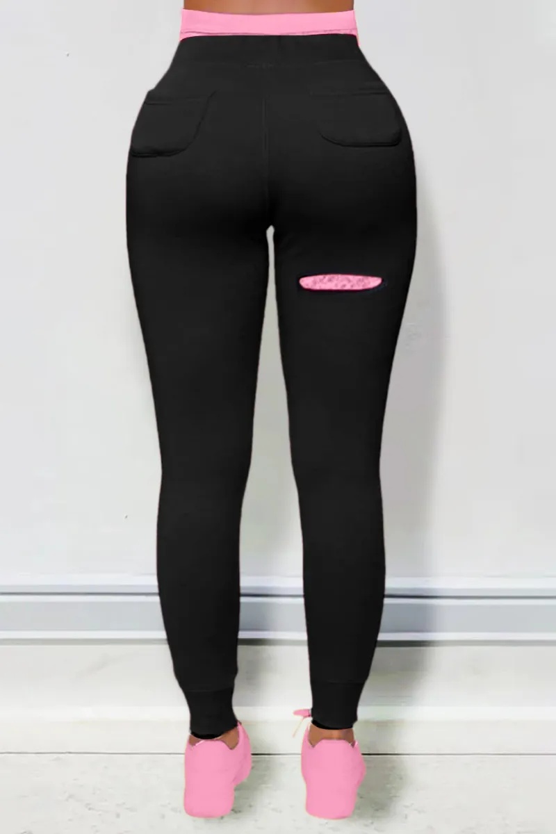 Letter Print Drawstring Ripped Pants