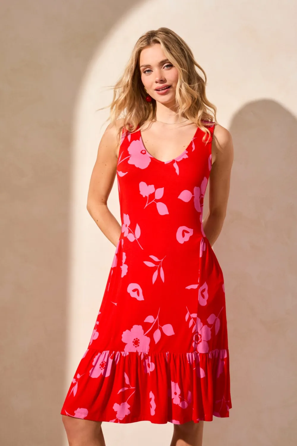 Printed Sleeveless Dress-Poppy