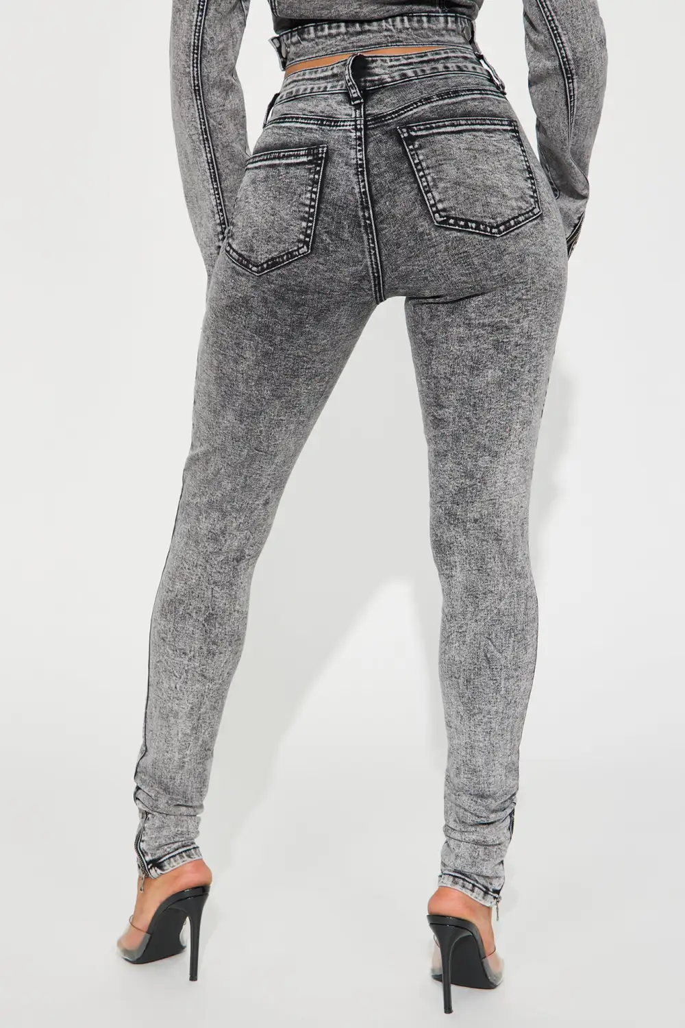 Moto Madness Stretch Skinny Jeans - Acid Wash Grey