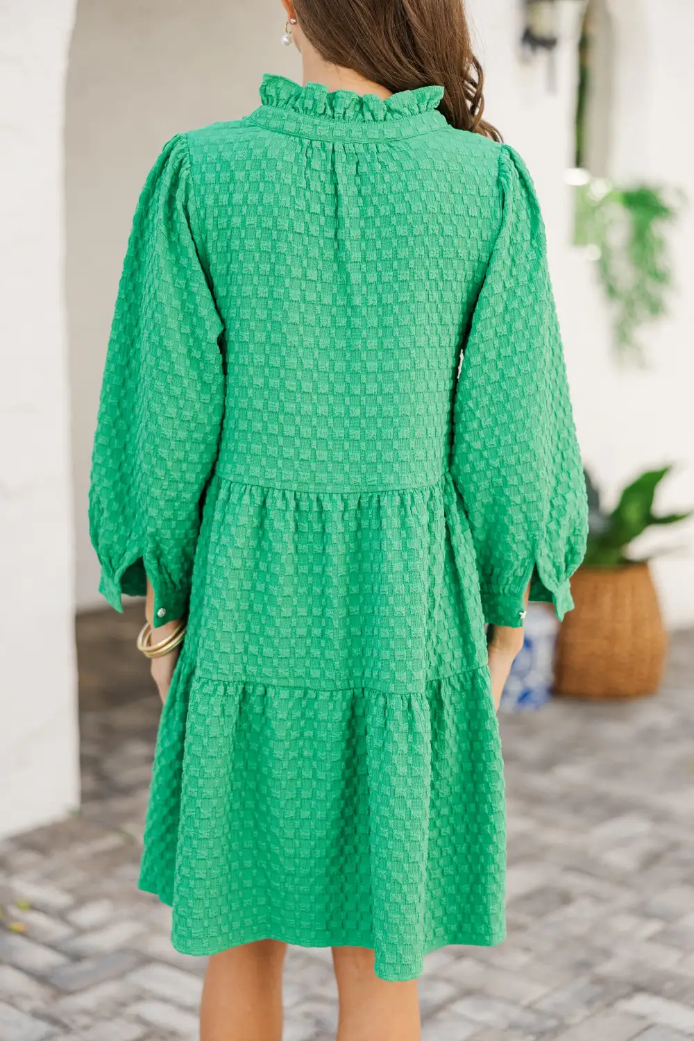 All Up To You Green Textured Dress