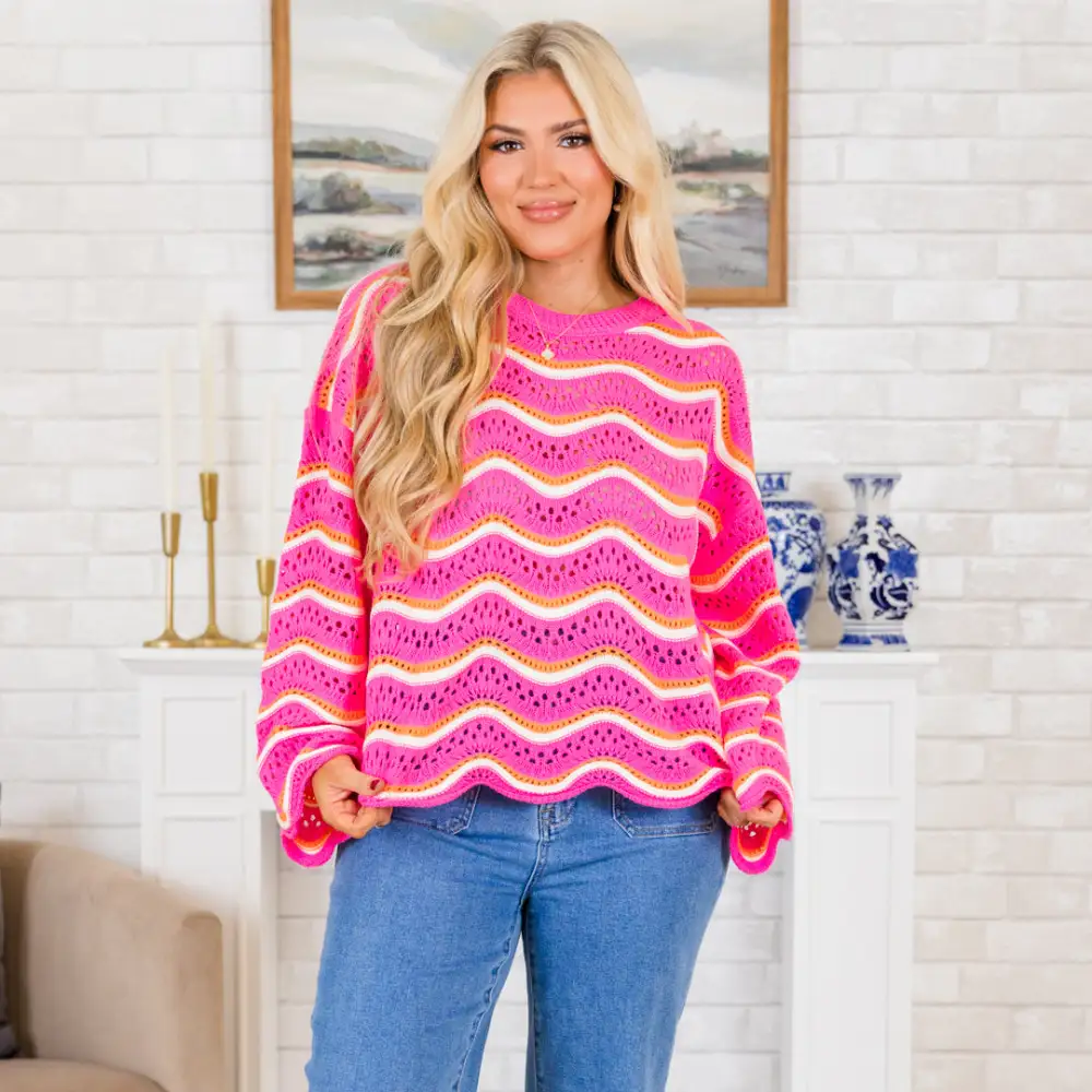 Wavy Comfort Sweater, Pink