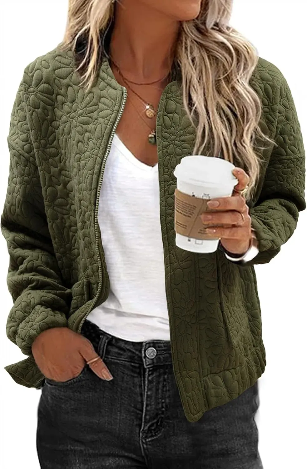 Jackets for Women Spring Fashion 2025 Cute Jacquard Coats Lightweight Zip Up Jackets Dressy Casual