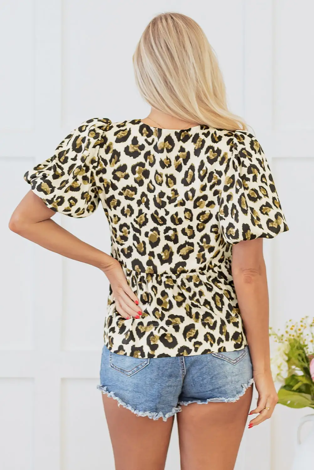 Leopard Print Bow Detail Peplum Blouse