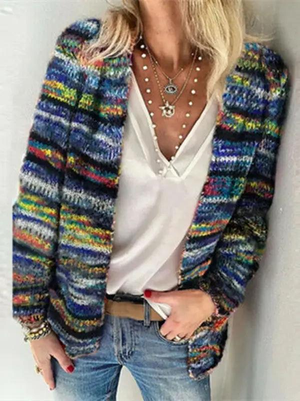 Color Stripes Knit Sweater Cardigan