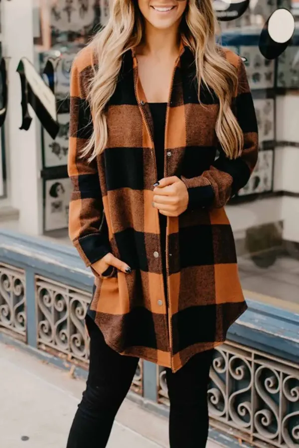 Contrast Plaid Coat