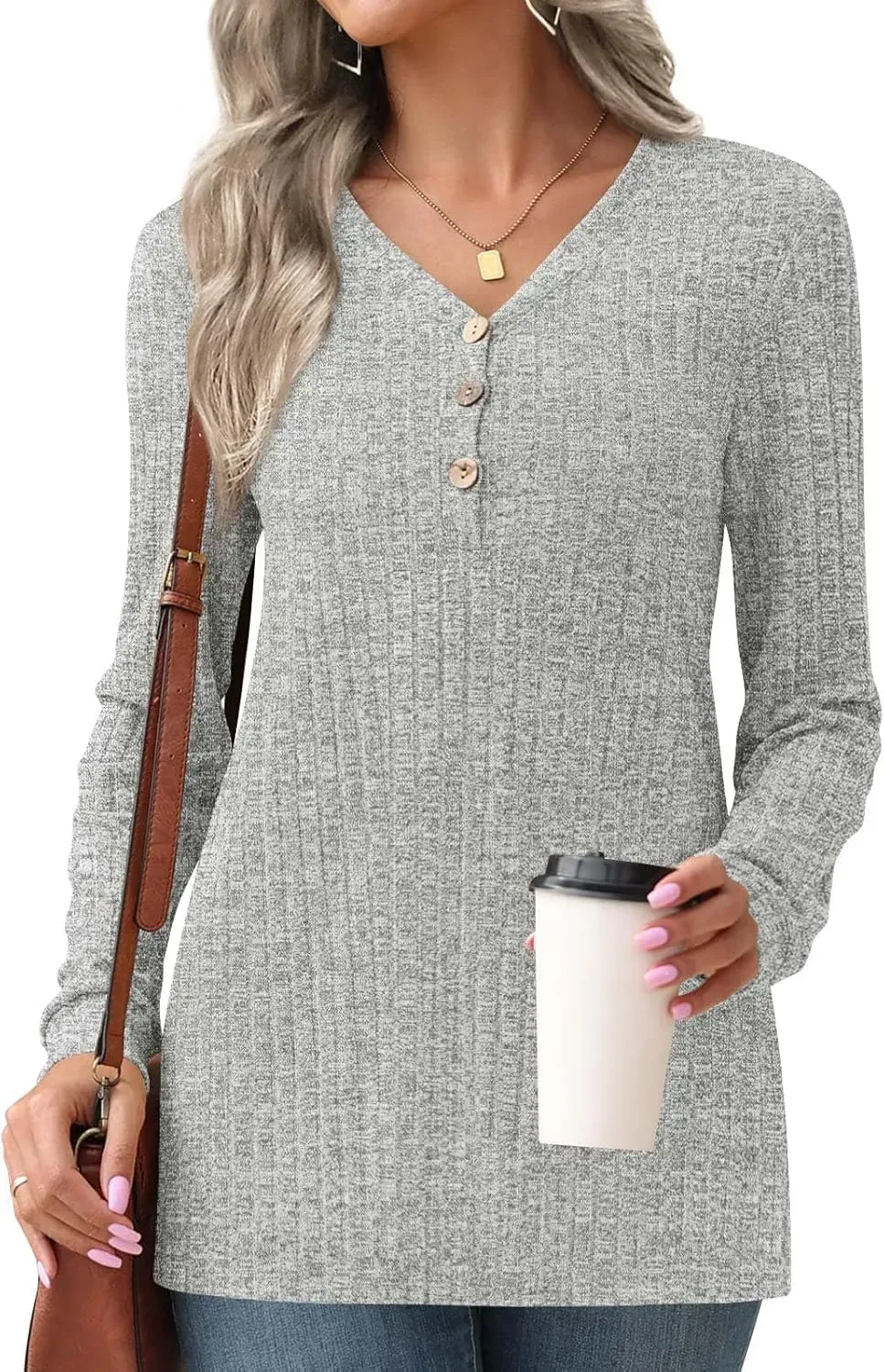 HOTGIFT Womens 2024 Fall Winter Tunic Tops Long Sleeve Casual T-Shirts Soft Comfy Stripe Blouse Lightweight